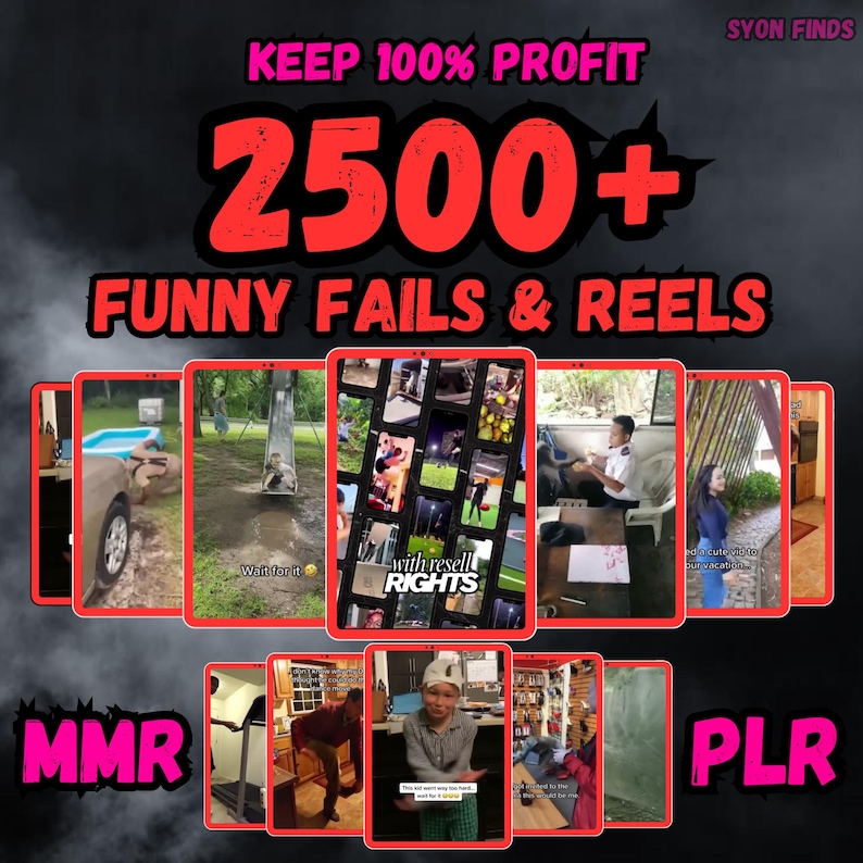 2500+ Funny Fails & Viral Reels Mega Pack (MMR/PLR)